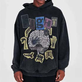 Gallery Dept American retro distressed brain print loose hooded sweatshirt (28 styles)-2503